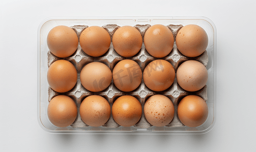 隔离容器中十个鸡蛋的顶视图