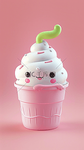 卡通背景冰淇淋背景图片_粉色卡通3D饮料冰淇淋图标背景3