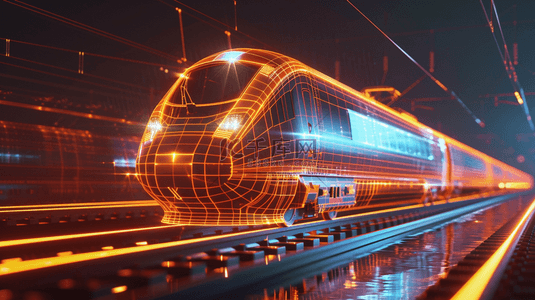 科技全息线条地铁高铁列车轮廓设计图