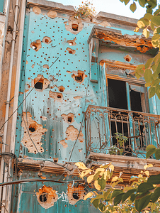 黎巴嫩贝鲁特布满弹孔的房屋