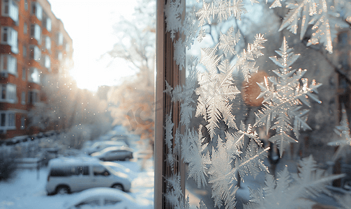 天猫美食首页摄影照片_城市房屋窗户表面结霜