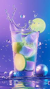 冷饮柠檬水背景图片_夏日冷饮一杯冰块柠檬汽水背景图