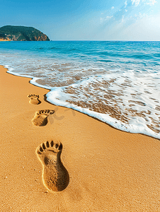 人类的脚摄影照片_粘土海滩上的脚印