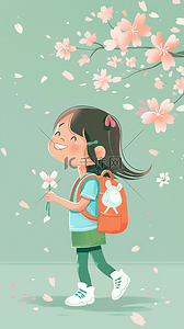 六一儿童节卡通可爱小女孩和花朵背景
