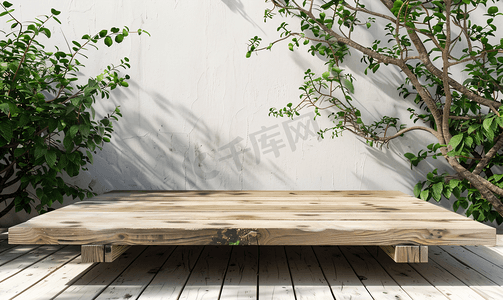 木板广告摄影照片_具有树枝性质的空木板空间平台