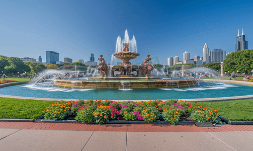 美国芝加哥格兰特公园的白金汉喷泉