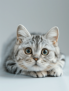 纯种英国短毛猫躺着看着相机可爱的宠物猫