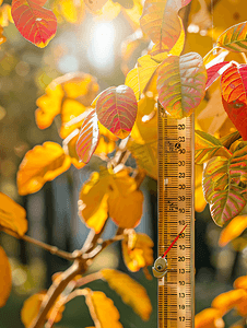 炎热秋日室外温度计的视图