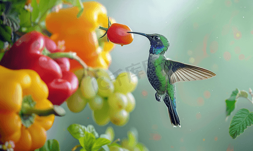 顶喷大花洒摄影照片_花园里的蔬菜蜂鸟