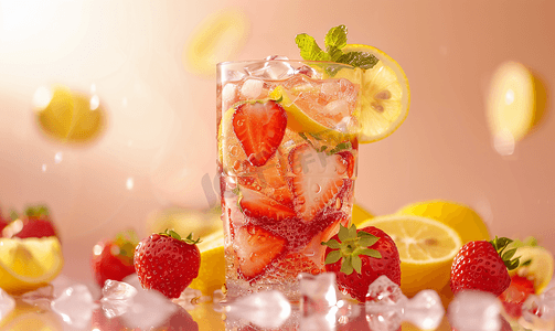 草莓柠檬冰饮