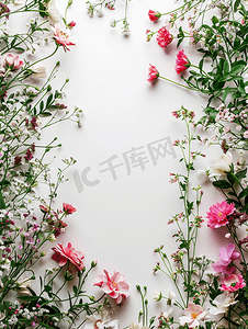 引用“你好春天”边框由白色背景上盛开的花朵制成