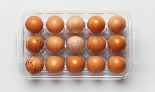隔离容器中十个鸡蛋的顶视图