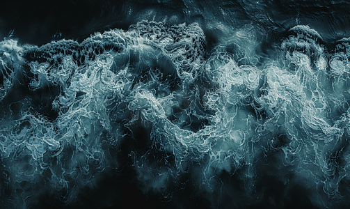 海洋卡通摄影照片_海洋中的海泡沫暗水风暴波顶视图