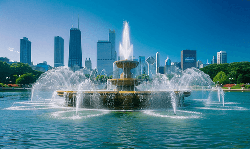 美国芝加哥格兰特公园的白金汉喷泉