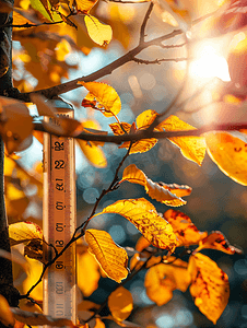 离焦摄影照片_炎热秋日室外温度计的视图