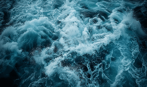 海洋中的海泡沫暗水风暴波顶视图