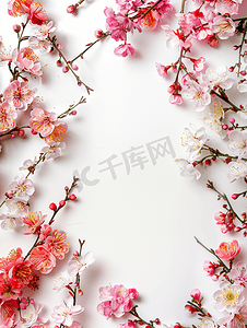 引用“你好春天”边框由白色背景上盛开的花朵制成
