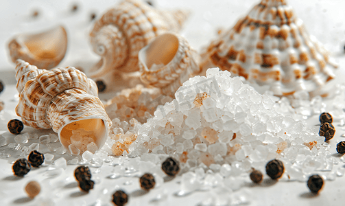 静物与贝壳海盐和胡椒