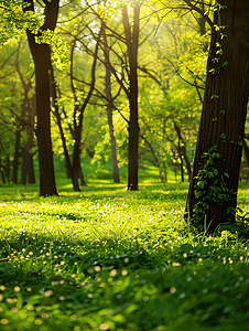 绿色春季树木摄影照片_春季森林全景