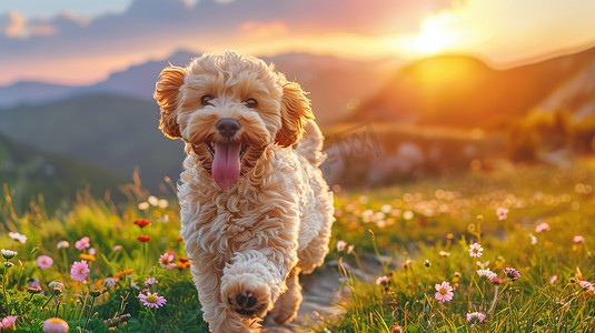 小狗快乐在山野奔跑图片
