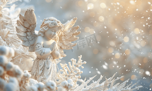 抽象背景和雪花的天使和圣诞装饰