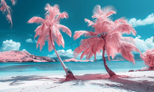 奇幻自然摄影照片_塞舌尔群岛棕榈树美丽的奇幻红外照片