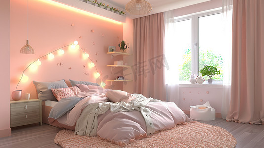 儿童卧室的内部粉红色高清图片