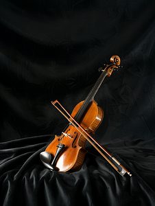 黑色天鹅绒上的小提琴卷轴和琴弓