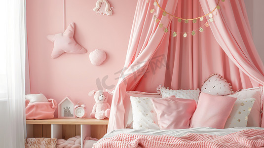 儿童卧室的内部粉红色高清图片