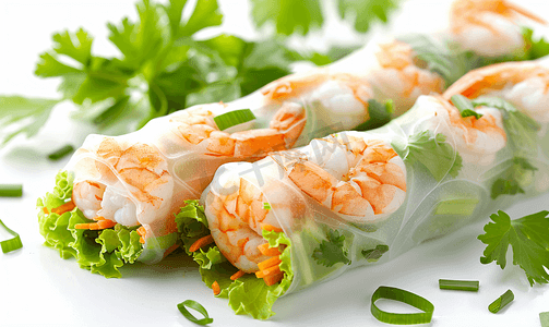 面条菜摄影照片_越南菜夏卷或春卷配虾