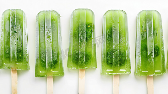 冰棍化了摄影照片_绿色冰棍夏天甜品摄影配图