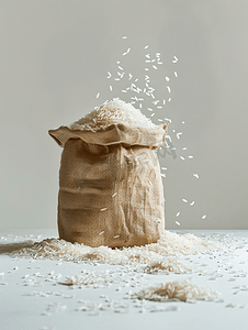 袋子里的白米掉在桌子上碎了
