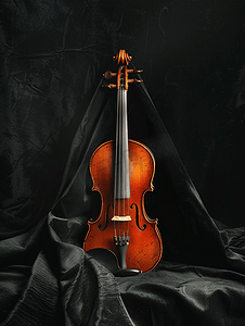 黑色天鹅绒上的小提琴卷轴和琴弓