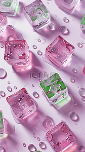 彩色11背景图片_夏日3D粉色清新透明冰块手机壁纸11设计