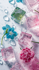 夏日3D粉色清新透明冰块手机壁纸8设计图