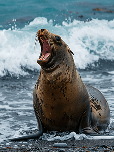 波多黎各摄影照片_海狮在巴塔哥尼亚的海滩上咆哮