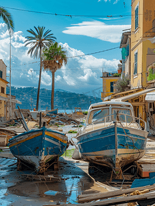 意大利拉帕洛的船只被风暴飓风摧毁