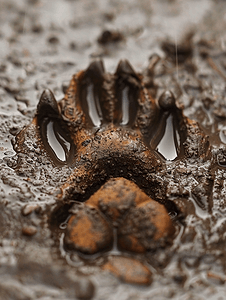 动物脚趾摄影照片_泥土上的狼爪印