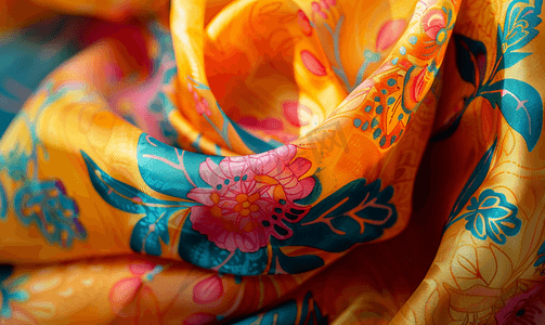 手绘丝绸摄影照片_用紧握的彩绘丝绸蜡染缝制而成的围巾