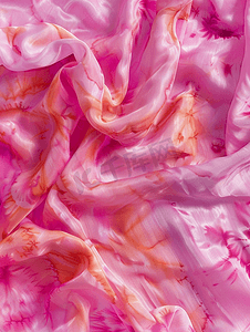 手绘丝绸摄影照片_扎染蜡染粉色围巾图案
