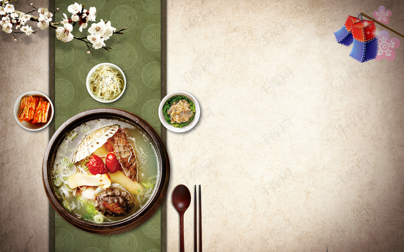 韩国风格美食料理海报背景模板