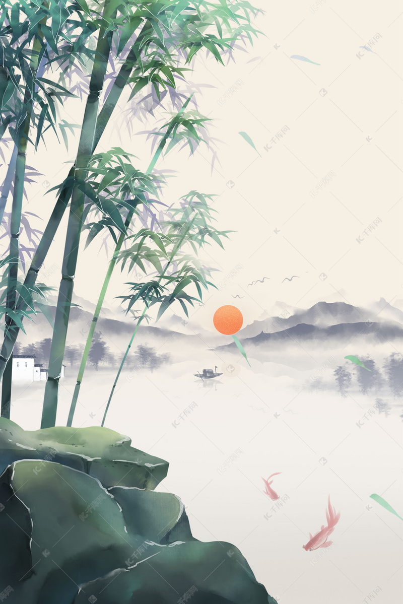 清新淡雅清明踏青背景图海报