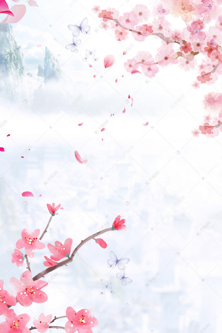 节约桃花花瓣飞落背景