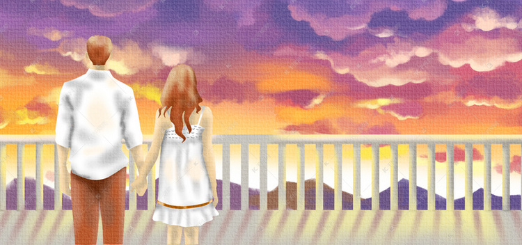 情侣一起看夕阳浪漫唯美banner