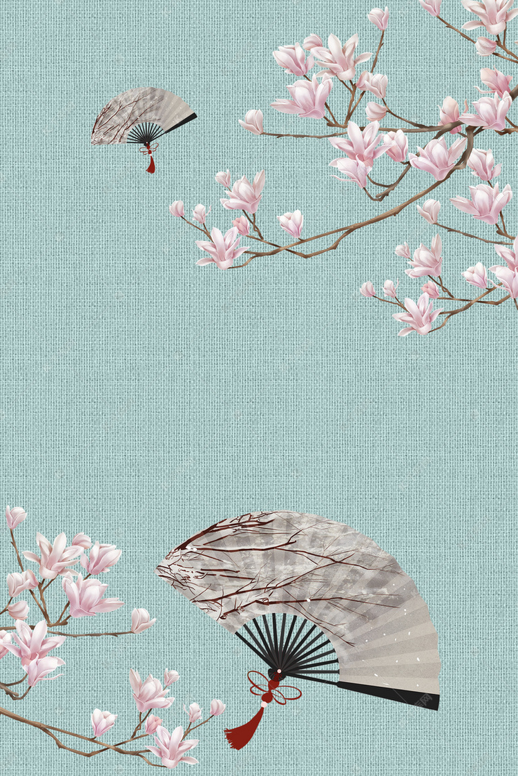 中国风花卉古典工笔画中式背景海报