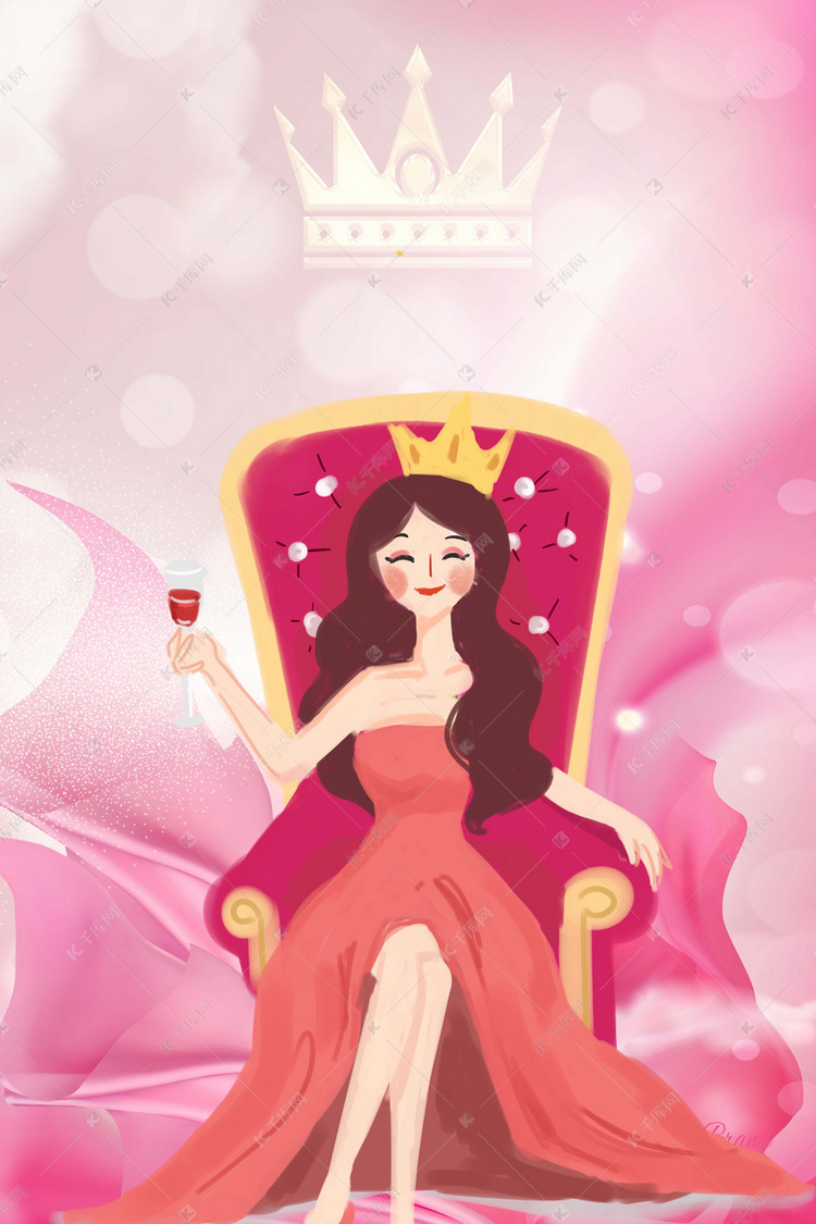 卡通女王节妇女节皇冠背景