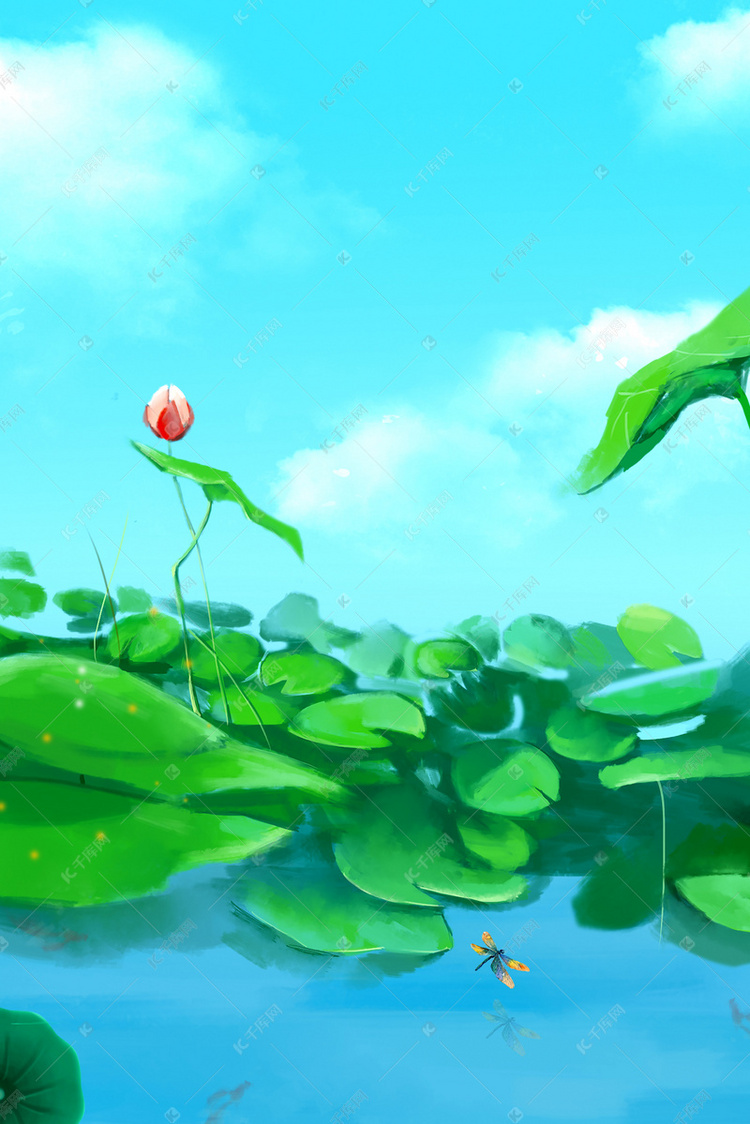 简单夏季荷花池主题背景