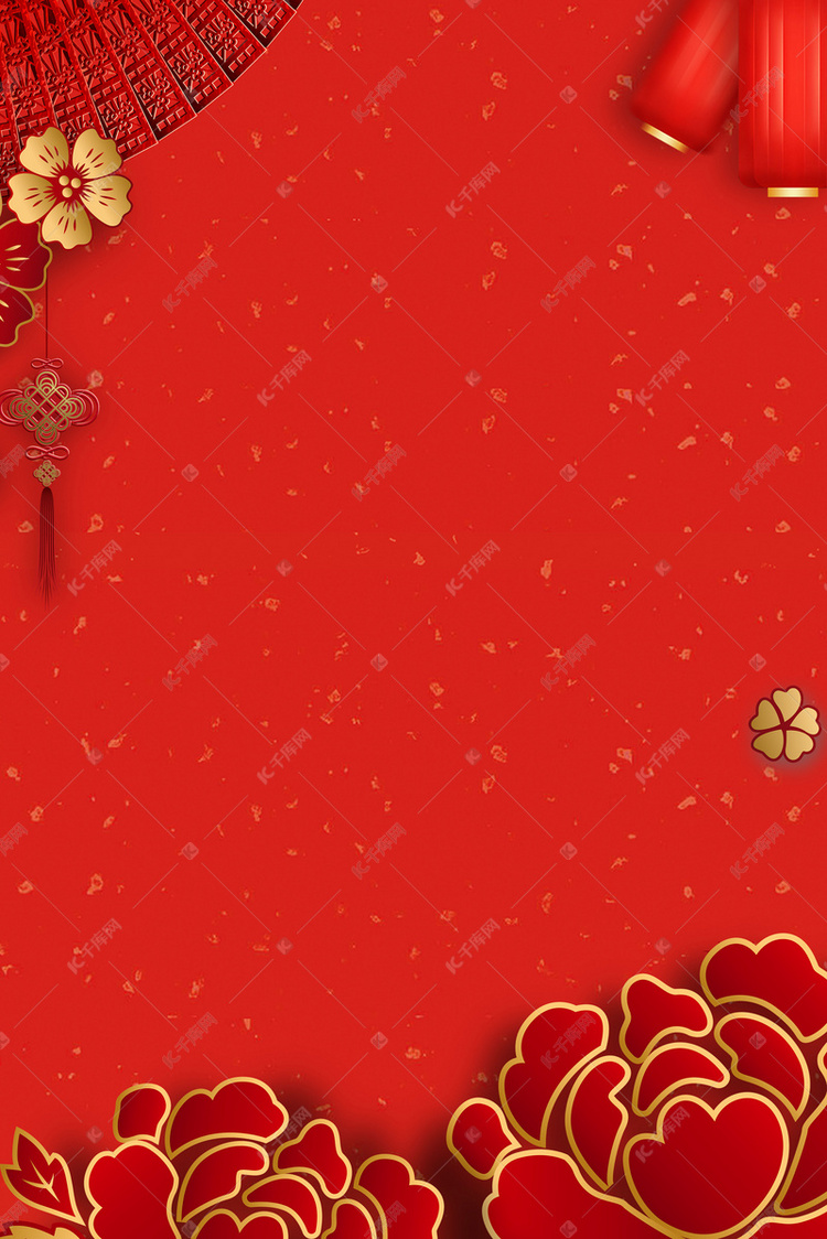 喜庆中国红花朵背景