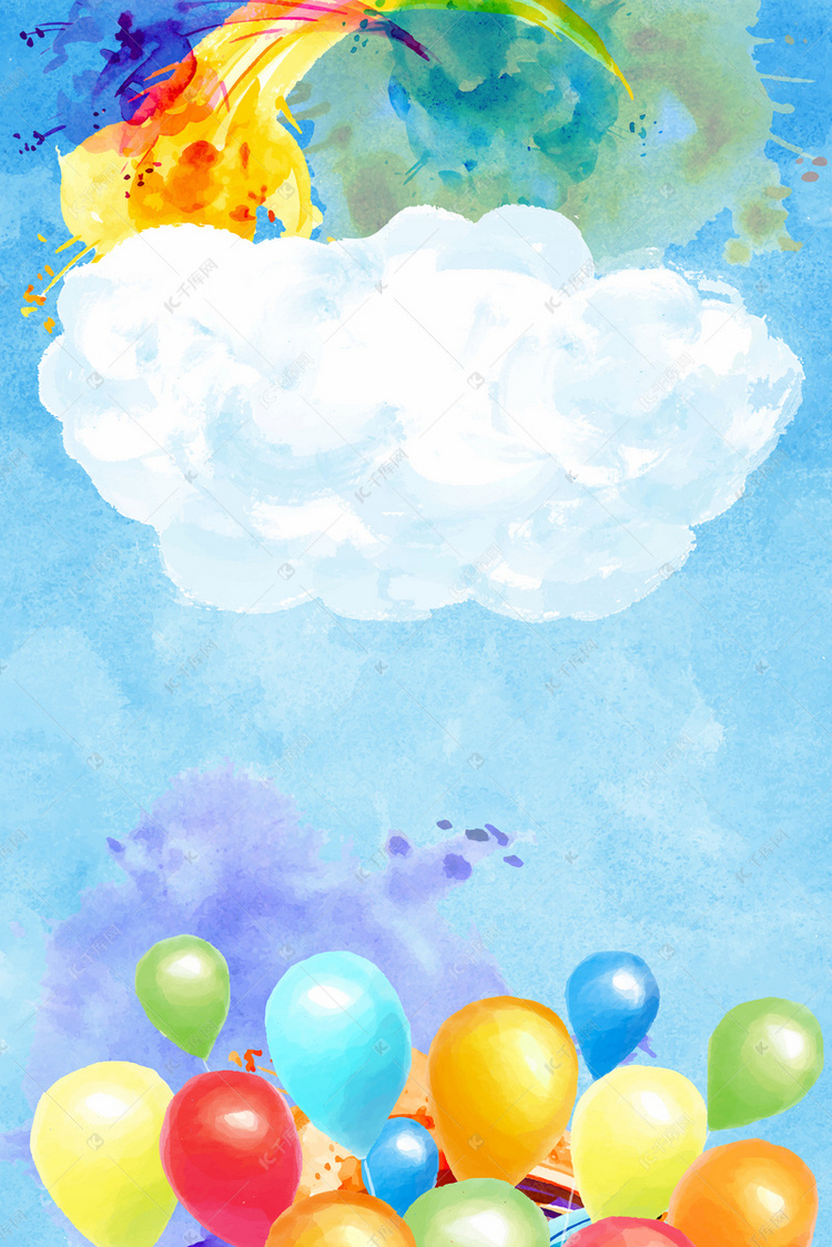 千库网海报彩绘蓝天白云气球卡通背景