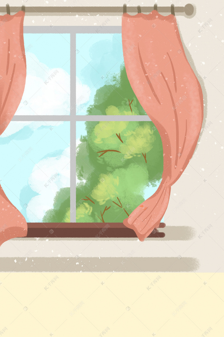 室内温馨可爱玻璃窗卡通背景